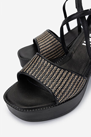 Valmenti Kadın Deri & Tekstil Topuklu Sandalet 1141 785 CECILIA 6-1 BYN SNDLT Y25 BEIGE BLACK