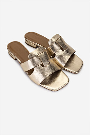 Valmenti Kadın Hakiki Deri Sarı Düz Terlik 1112 9760 BN TRLK Y25 ALTIN