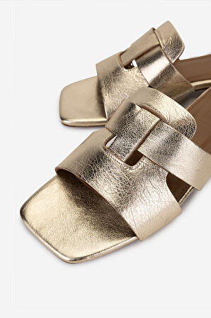 Valmenti Kadın Hakiki Deri Sarı Düz Terlik 1112 9760 BN TRLK Y25 ALTIN