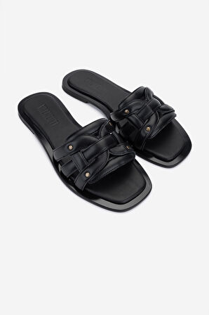 Valmenti Kadın Hakiki Deri Siyah Düz Terlik 1112 110-14 BN TRLK Y25 SIYAH