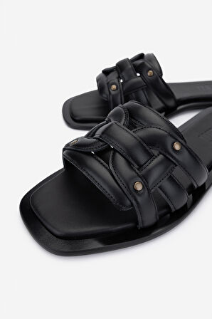 Valmenti Kadın Hakiki Deri Siyah Düz Terlik 1112 110-14 BN TRLK Y25 SIYAH