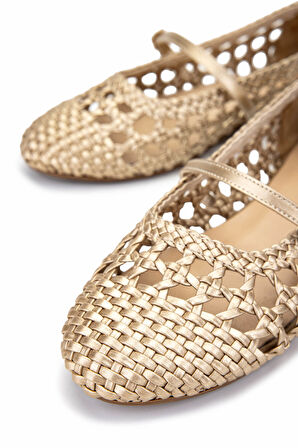 Tamer Tanca Kadın Vegan Altın Babet Ayakkabı 1073 001 BN AYK Y25 ALTIN ORGU