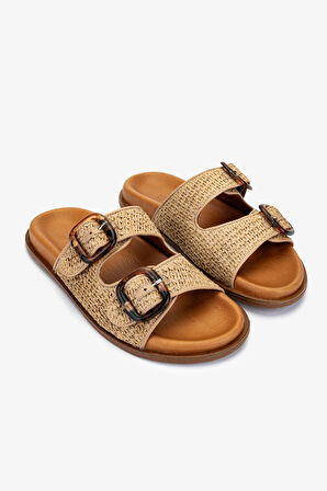 Valmenti Kadın Deri Tekstil Bej Düz Terlik 1146 27088 BN TRLK Y25 CAPPUCCINO