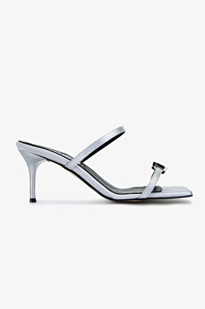 Valmenti Kadın Tekstil Gümüş Topuklu Terlik 960 2489 BN TRLK Y25 LAME SATEN