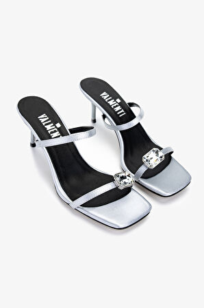 Valmenti Kadın Tekstil Gümüş Topuklu Terlik 960 2489 BN TRLK Y25 LAME SATEN