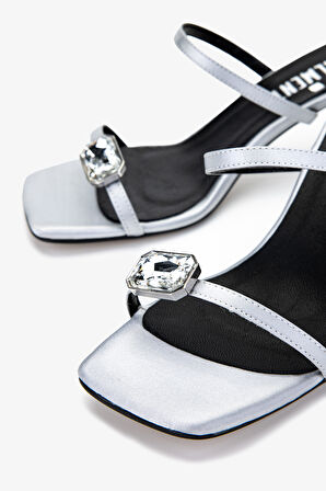 Valmenti Kadın Tekstil Gümüş Topuklu Terlik 960 2489 BN TRLK Y25 LAME SATEN