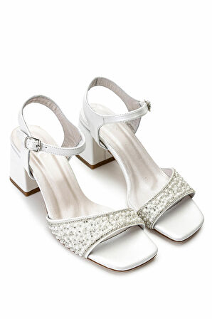 Tamer Tanca Kadın Hakiki Deri Beyaz Sedef Topuklu Ayakkabı 1065 1040 BN AYK Y25 BEYAZ SEDEF