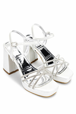 Tamer Tanca Kadın Vegan Beyaz Sedef Topuklu Ayakkabı 1065 10121 BN AYK Y25 BEYAZ SDF TASLI