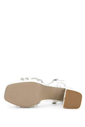 Tamer Tanca Kadın Vegan Beyaz Sedef Topuklu Ayakkabı 1065 10121 BN AYK Y25 BEYAZ SDF TASLI