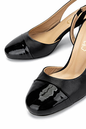 Tamer Tanca Kadın Hakiki Deri Siyah Rugan Topuklu Ayakkabı 340 199304 BN AYK Y25 SYH RGN/SYH DR