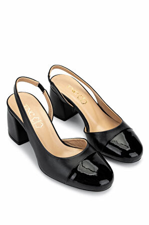 Tamer Tanca Kadın Hakiki Deri Siyah Rugan Topuklu Ayakkabı 340 199304 BN AYK Y25 SYH RGN/SYH DR