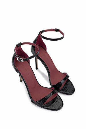 Tamer Tanca Kadın Siyah Hakiki Deri Kroko Topuklu Ayakkabı 340 158 BN AYK Y25 SIYAH KROKO