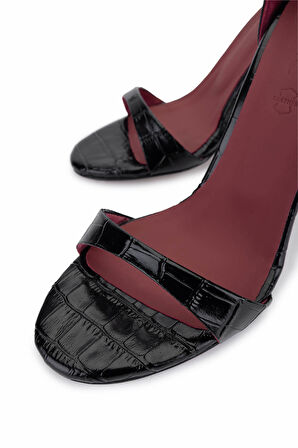 Tamer Tanca Kadın Siyah Hakiki Deri Kroko Topuklu Ayakkabı 340 158 BN AYK Y25 SIYAH KROKO