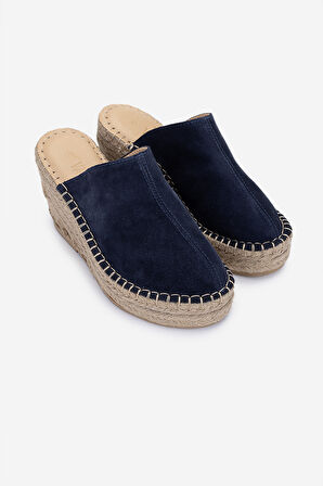 Valmenti Kadın Hakiki Deri Lacivert Süet Topuklu Terlik 1144 5408 BN TRLK Y25 LACI SUET