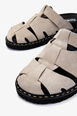 Valmenti Kadın Hakiki Deri Bej Süet Düz Terlik 154 1500 BN TRLK Y25 BEJ SUET