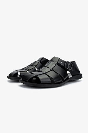 Valmenti Erkek Hakiki Deri Siyah Düz Sandalet 1152 1520 ERK SNDLT Y25 NERO