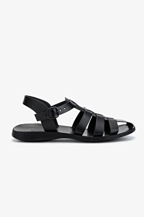 Valmenti Erkek Hakiki Deri Siyah Düz Sandalet 1152 019 ERK SNDLT Y25 NERO