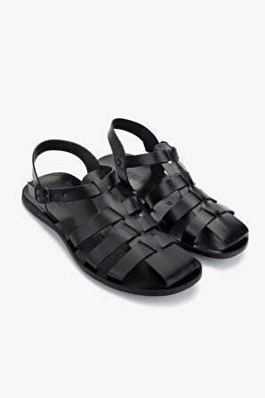 Valmenti Erkek Hakiki Deri Siyah Düz Sandalet 1152 019 ERK SNDLT Y25 NERO