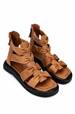 Tamer Tanca Kadın  Hakiki Deri Taba Düz Sandalet 231 111 BN SNDLT Y25 TABA