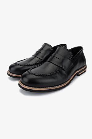 Valmenti Erkek Hakiki Deri Siyah Loafer Ayakkabı 183 42551 ERK AYK Y25 SIYAH DR/ORGU