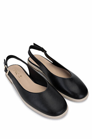 Tamer Tanca Kadın Hakiki Deri Siyah/Krem Babet Ayakkabı 961 11940 BN AYK Y25 SIYAH/KREM