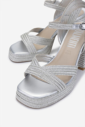 Valmenti Kadın Vegan/Tekstil Topuklu Sandalet 1141 HAVANA-002 BN SNDLT Y25 SILVER ROPE
