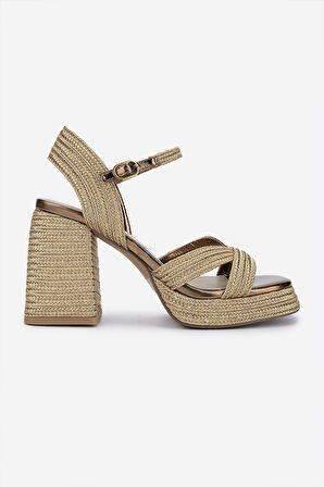 Valmenti Kadın Vegan/Tekstil Topuklu Sandalet 1141 HAVANA-002 BN SNDLT Y25 GOLD ROPE