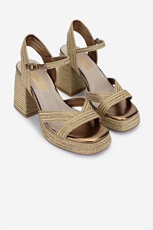Valmenti Kadın Vegan/Tekstil Topuklu Sandalet 1141 HAVANA-002 BN SNDLT Y25 GOLD ROPE