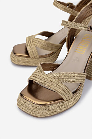 Valmenti Kadın Vegan/Tekstil Topuklu Sandalet 1141 HAVANA-002 BN SNDLT Y25 GOLD ROPE