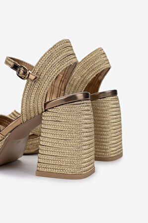 Valmenti Kadın Vegan/Tekstil Topuklu Sandalet 1141 HAVANA-002 BN SNDLT Y25 GOLD ROPE