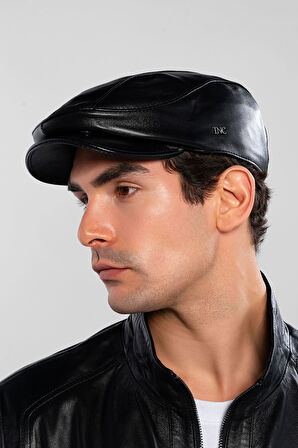 Tamer Tanca Erkek Hakiki Deri Siyah Deri London Şapka 524 1134-1 SPK Y25 SIYAH DR