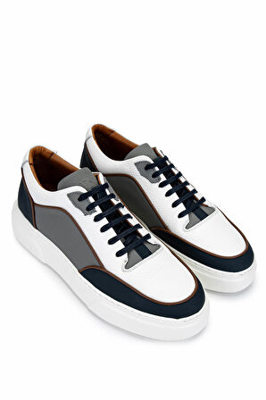 Tamer Tanca Erkek Hakiki Deri Beyaz Sneakers & Spor Ayakkabı 1092 202501 ERK AYK Y25 BYZ FLTR/LACI MT/GRI