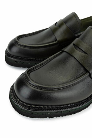 Tamer Tanca Erkek Hakiki Deri Yeşil Loafer Ayakkabı 987 222A ERK AYK SK25-26 YESIL DR