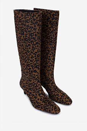 Valmenti Kadın Hakiki Deri Leopar Topuklu Çizme 1154 2917 BN CZM SK25-26 CUOIO