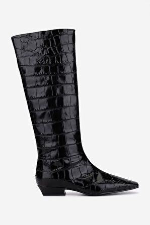 Valmenti Kadın Hakiki Deri Siyah Topuklu Çizme 1154 312 BN CZM SK25-26 NERO