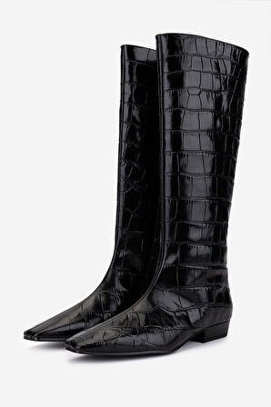 Valmenti Kadın Hakiki Deri Siyah Topuklu Çizme 1154 312 BN CZM SK25-26 NERO