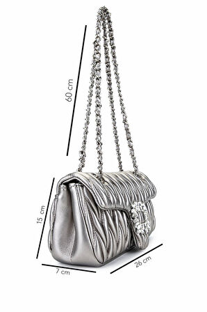 Tamer Tanca Kadın Suni Deri Metalik Omuz Çanta 921 27123 BN CNT SK25-26 PEWTER