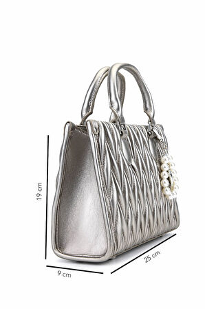 Tamer Tanca Kadın Suni Deri Metalik Omuz Çanta 921 27127 BN CNT SK25-26 PLATIN