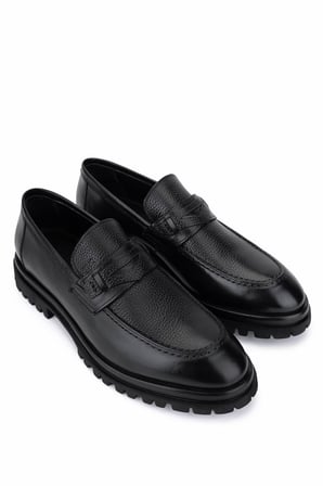 Tamer Tanca Erkek Hakiki Deri Siyah Loafer Ayakkabı 1157 1989-1 ERK AYK SK25-26 SIYAH DR/FLTR