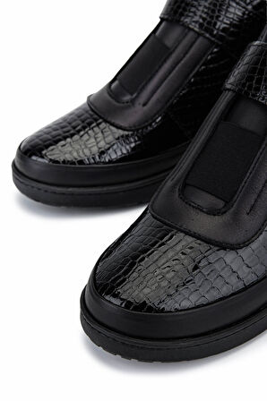 Tamer Tanca Kadın Hakiki Deri Siyah Rugan Kroko Bot 1053 7566 BN BOT SK25-26 SIYAH RGN KROKO BSK