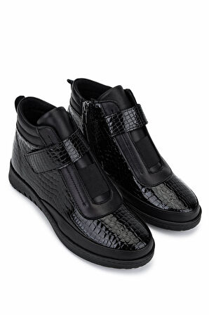 Tamer Tanca Kadın Hakiki Deri Siyah Rugan Kroko Bot 1053 7566 BN BOT SK25-26 SIYAH RGN KROKO BSK
