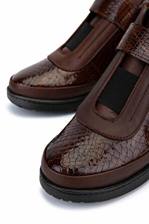 Tamer Tanca Kadın Hakiki Deri Taba Rugan Kroko Bot 1053 7566 BN BOT SK25-26 TABA RGN KROKO BSK