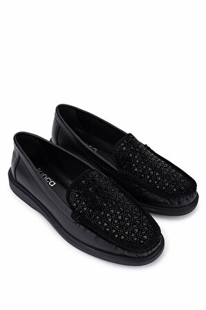 Tamer Tanca Kadın Hakiki Deri Siyah/Siyah Taş Loafer Ayakkabı 1120 842-7 BN AYK SK25-26 SIYAH DR/SIYAH TAS