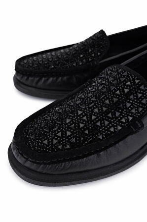 Tamer Tanca Kadın Hakiki Deri Siyah/Siyah Taş Loafer Ayakkabı 1120 842-7 BN AYK SK25-26 SIYAH DR/SIYAH TAS