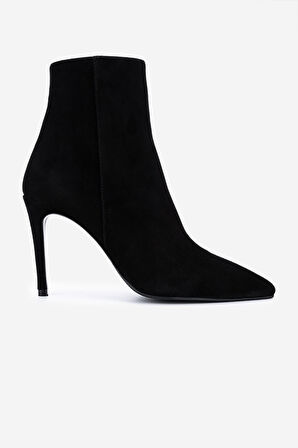 Valmenti Kadın Hakiki Deri Siyah Süet Topuklu Bot 1074 2334 BN BOT SK25-26 SIYAH SUET