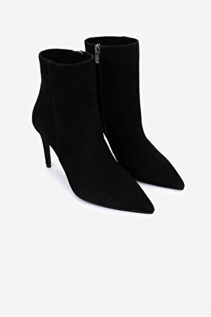 Valmenti Kadın Hakiki Deri Siyah Süet Topuklu Bot 1074 2334 BN BOT SK25-26 SIYAH SUET