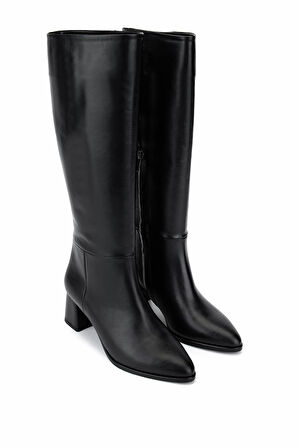 Tamer Tanca Kadın Hakiki Deri Siyah Topuklu Çizme 1074 2274 BN CZM SK25-26 SIYAH DERI