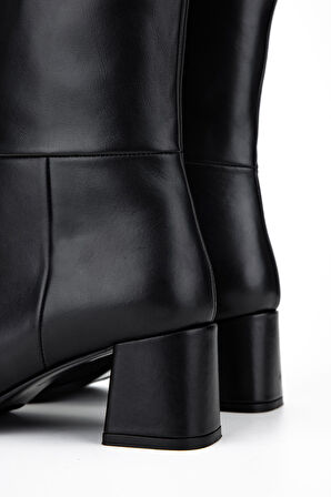 Tamer Tanca Kadın Hakiki Deri Siyah Topuklu Çizme 1074 2274 BN CZM SK25-26 SIYAH DERI