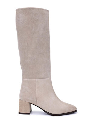 Tamer Tanca Kadın Hakiki Deri Topuklu Çizme 1074 2274 BN CZM SK25-26 BEJ YARMA SUET