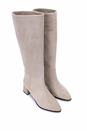 Tamer Tanca Kadın Hakiki Deri Topuklu Çizme 1074 2274 BN CZM SK25-26 BEJ YARMA SUET